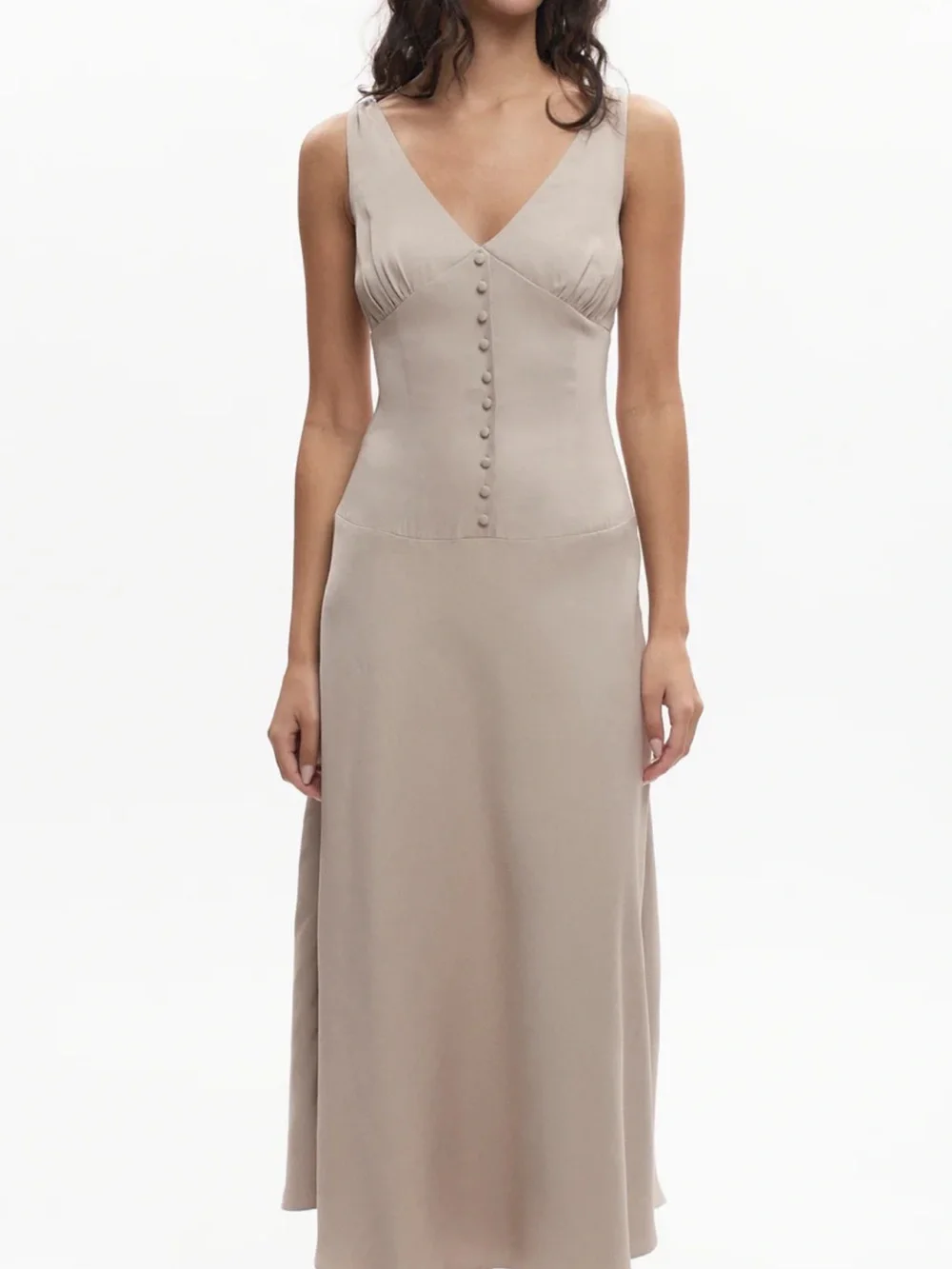 KOTN Sleeveless V-Neck Maxi Dress in Taupe - Picture 1 of 3